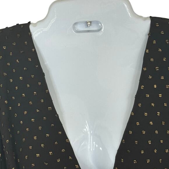 New Jay Godfrey Black Gold Metallic Polka Dot Romper Long Bell Sleeve Sz 6 - Picture 4 of 13